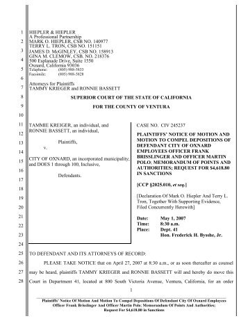 Plaintiffs' Notice Of Motion And Motion To Compel Depositions Of ...