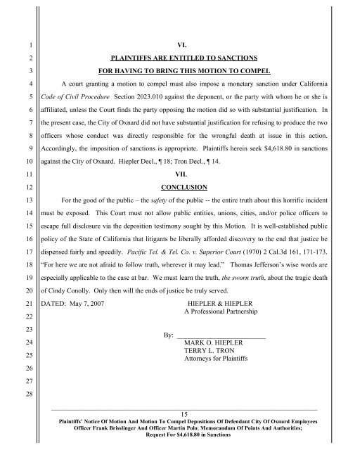 Plaintiffs' Notice Of Motion And Motion To Compel Depositions Of ...