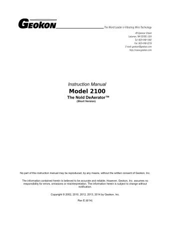 2100 Nold DeAerator - Geokon, Incorporated