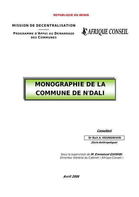 monographie de la commune de n'dali - Association Nationale des ...