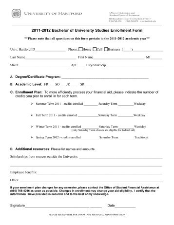 2011-2012 Bachelor of University Studies Enrollment Form