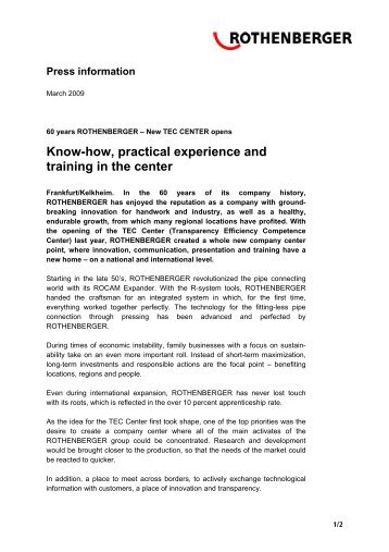 Know-how, practical experience and training in the ... - Rothenberger