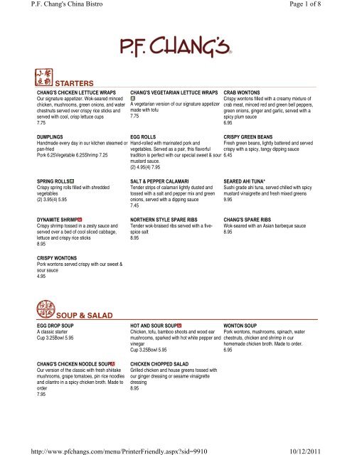 Pf Chang Menu With Pictures Dusktips