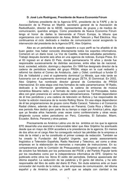 Alex Grijelmo Presidente de la Agencia EFE - Nueva EconomÃ­a FÃ³rum