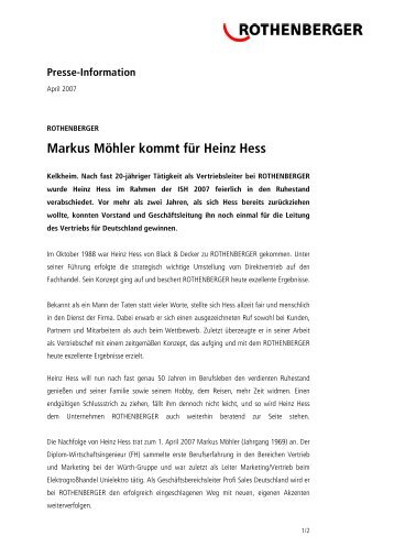 Markus Möhler kommt für Heinz Hess - Rothenberger