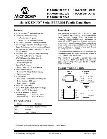 1K-16K UNI/Oâ¢ Serial EEPROM Family Data Sheet - Microchip