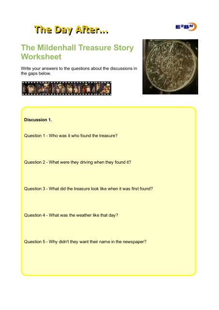 The Mildenhall Treasure Story Worksheet - The Day After - E2BN