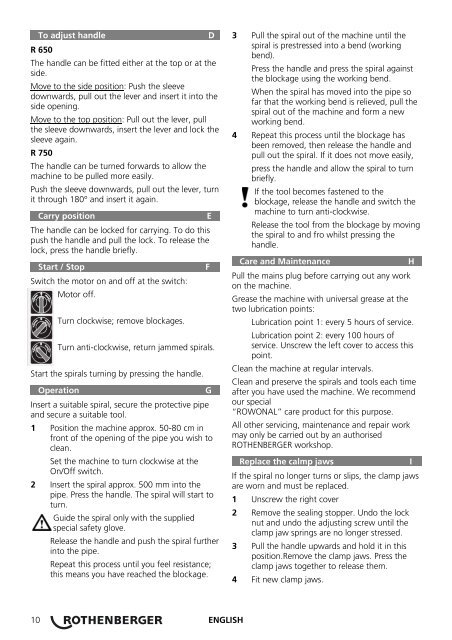 Care and maintenance Operation G H 1 2 4 - Rothenberger