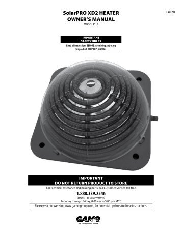 SolarPRO XD2 Pool Heater Model 4513 â Instructions