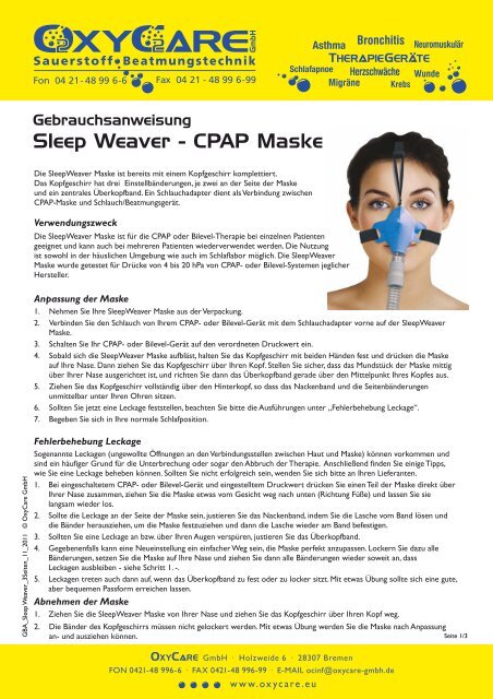 Sleep Weaver - CPAP Maske - OxyCare GmbH