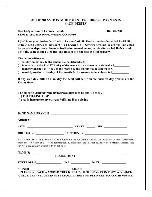 Authorization agreement for direct deposits ach credits 
