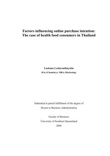 Factors influencing online purchase intention - USQ eprints ...