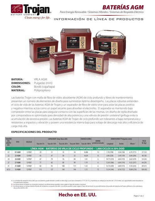 BATERÃAS AGM - Trojan Battery Company