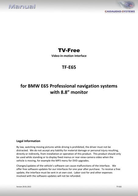TV-Free TF-E65 for BMW E65 Professional navigation systems with ...
