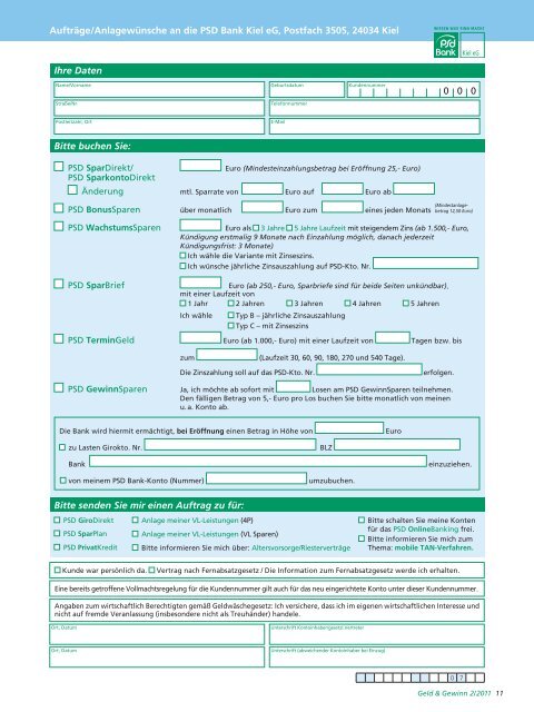 geld & gewinn 2/2011  - PSD Bank Kiel eG