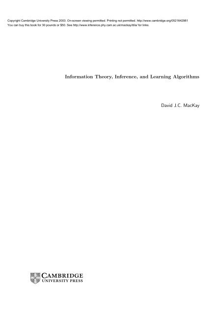 Information Theory, Inference, and Learning ... - Inference Group