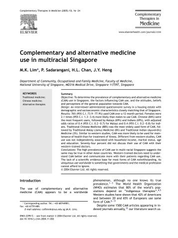 Complementary and alternative medicine use in multiracial Singapore