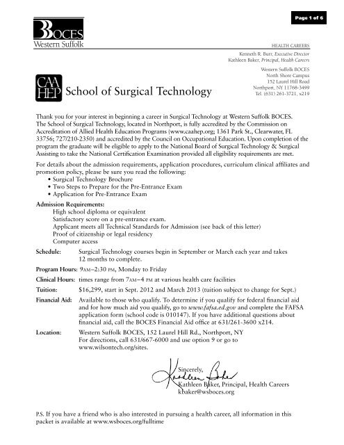 School of Surgical Technology - Western Suffolk Boces