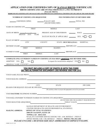 application for certified copy of kansas birth certificate - RCIL