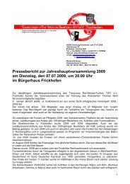 Pressebericht zur Jahreshauptversammlung  2009 am Dienstag, den ...