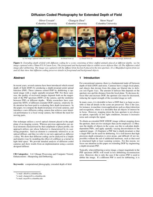 Diffusion Coded Photography for Extended Depth of Field
