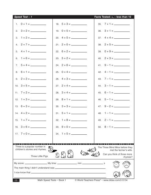 Download Pages from Math Speed Tests, Grades 1-3
