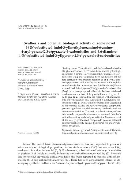 Synthesis and potential biological activity of some novel 3-[(N ...