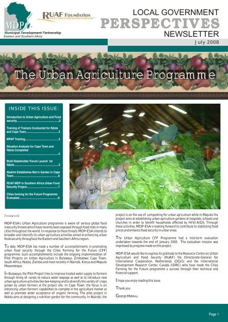 The Urban Agriculture Programme - Municipal Development ...