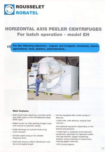 Horizontal Peeler Basket Centrifuges - Chem Duty - Rousselet Robatel