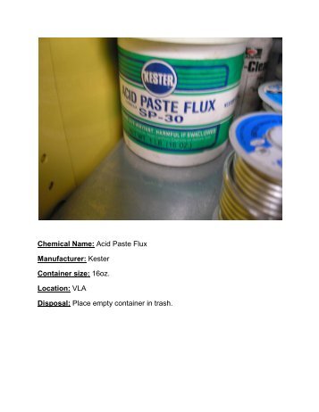 Chemical Name: Acid Paste Flux Manufacturer: Kester Container ...