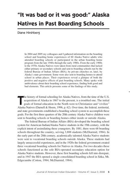 Alaska Natives in Past Boarding Schools - Journal of American ...