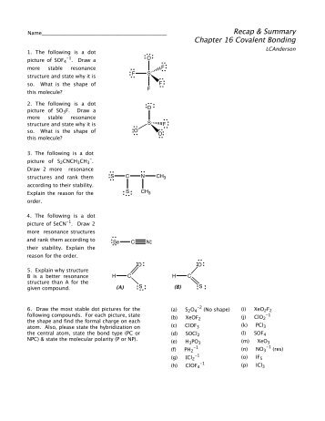 Chapter 16 Recap - Honors Chemistry Coursework