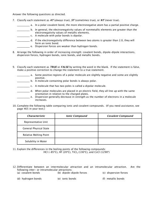 Chapter 16 Recap - Honors Chemistry Coursework