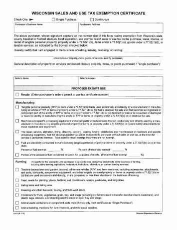 Wisconsin Certificate of Resale - Temperature Equipment Corporation