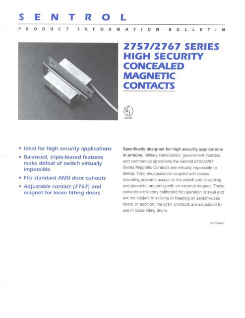 Sentrol 2757 2767 Series High Security Concealed Interlogix Sentrol 2757 2767 Series High Security Concealed Interlogix
