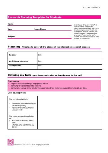 Research Planning Template for Students - marian college