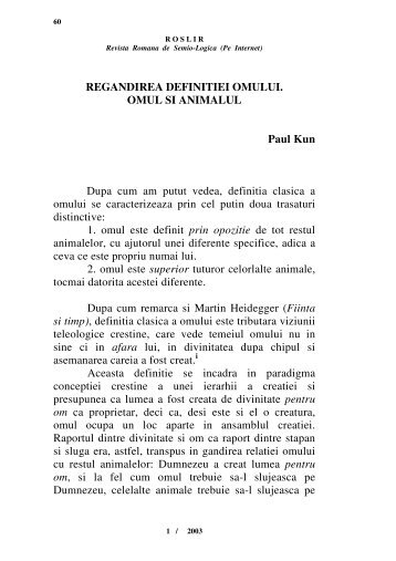 REGANDIREA DEFINITIEI OMULUI. OMUL SI ANIMALUL ... - roslir