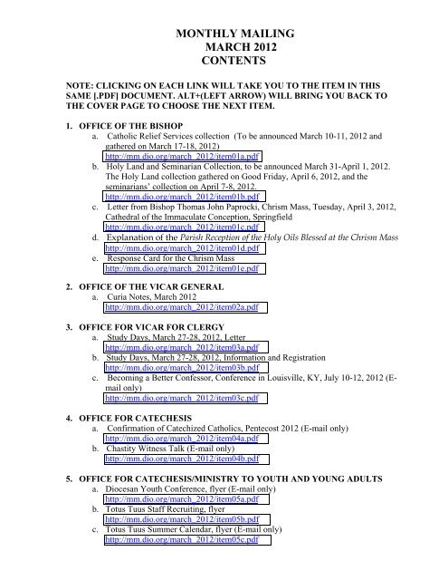 monthly mailing march 2012 contents - Monthly Mailing - Diocese of ...