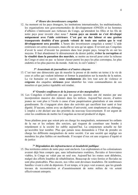 Message del'AssemblÃ©e plÃ©niÃ¨re 2007 - Caritas Goma