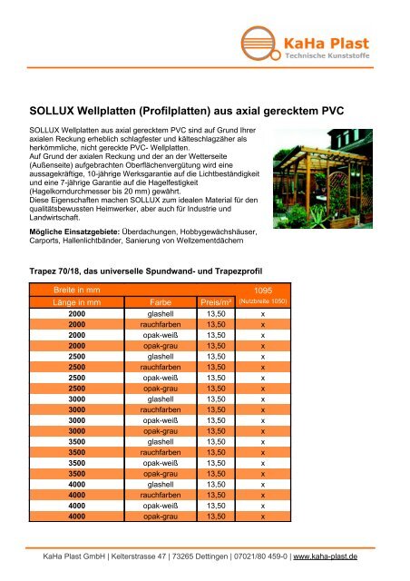 SOLLUX Wellplatten (Profilplatten) aus axial gerecktem ... - KaHa Plast