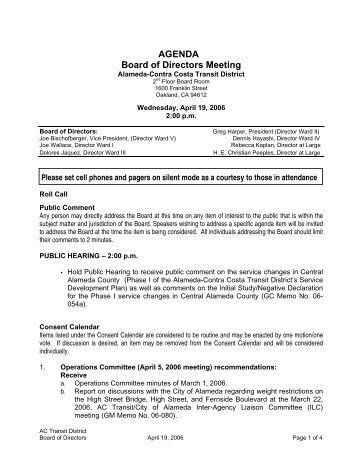 AGENDA Board of Directors Meeting - AC Transit