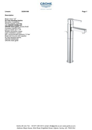 Description Basin mixer 1/2" for free-standing basins ... - GROHE