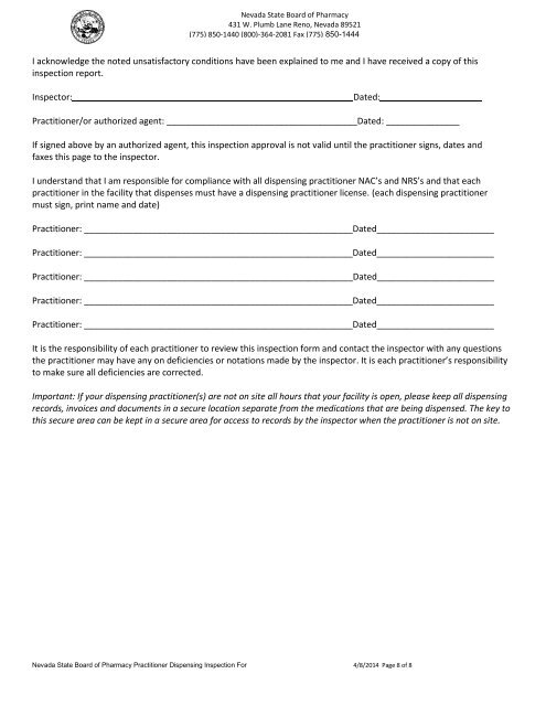 Dispensing Practitioner Inspection - Nevada State Board of Pharmacy