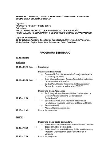 PROGRAMA SEMINARIO - Universidad de ValparaÃ­so