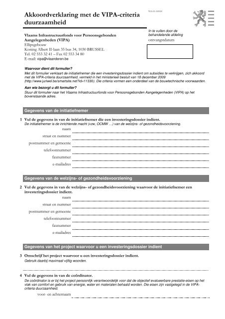 Akkoordverklaring met de VIPA-criteria duurzaamheid - Vlaanderen.be