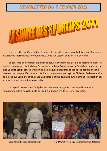 NEWSLETTER DU 7 FEVRIER 2011