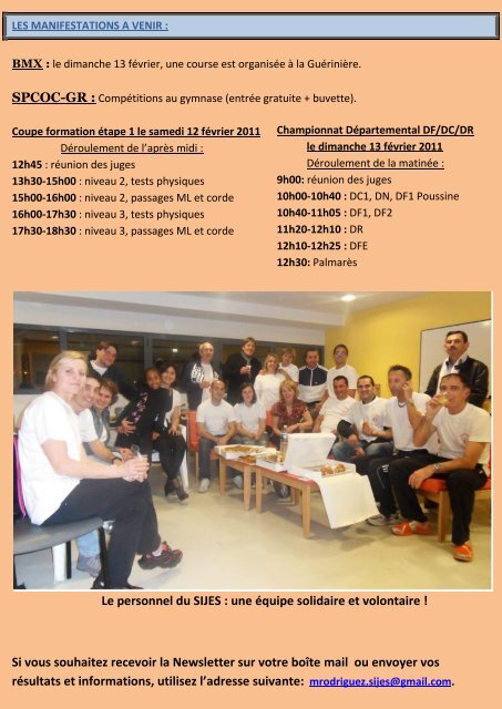 NEWSLETTER DU 7 FEVRIER 2011