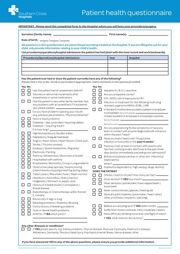 Patient Health Questionnaire (PDF) - Southern Cross Hospitals