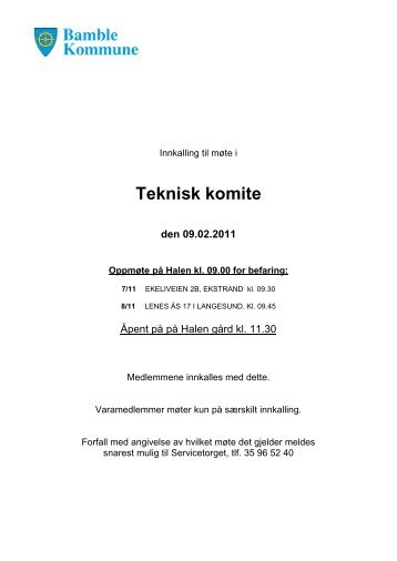 Teknisk komitÃ© den 9.2.2011 - Bamble kommune
