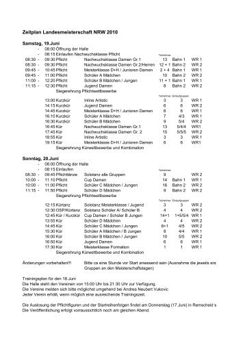 Zeitplan Landesmeisterschaft NRW 2010 - RSC Dinslaken